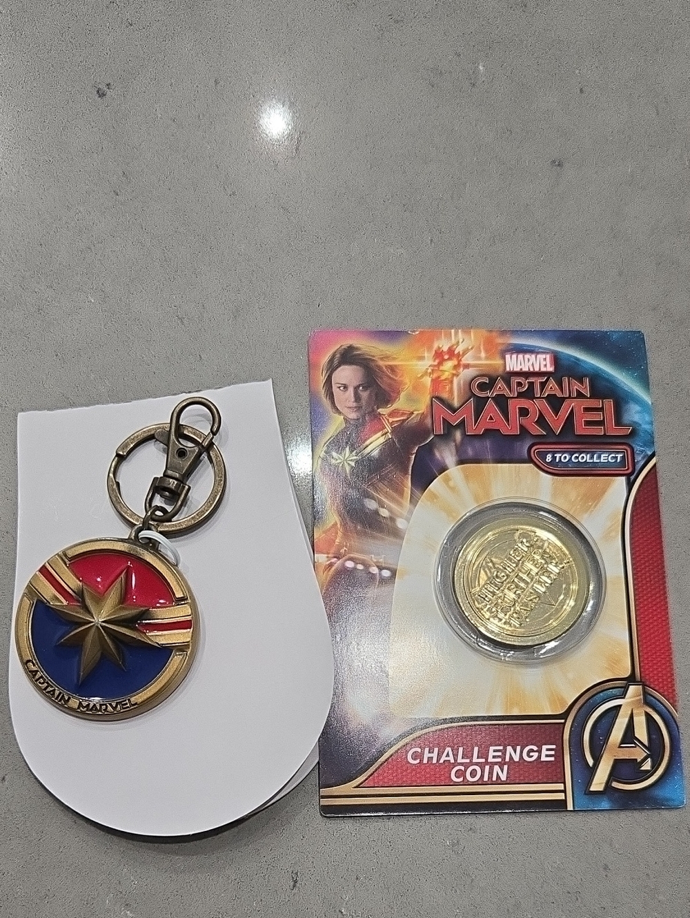 Captain Marvel Gold Star Enamel Keychain  & Collectors Coin - Red, Blue, Gold